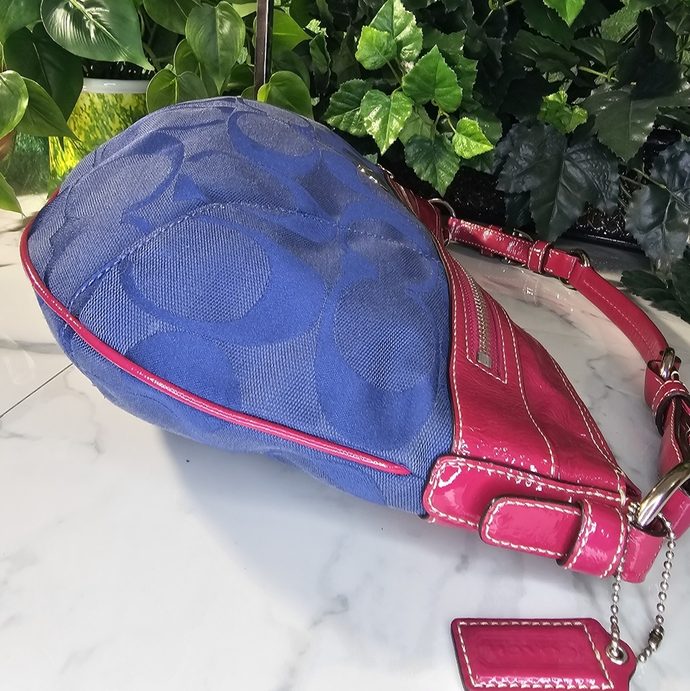 Coach LAURA Signature Hobo Purse F14938 MAGENTA & BLUE Shoulder Bag ~Rare - Picture 4 of 9